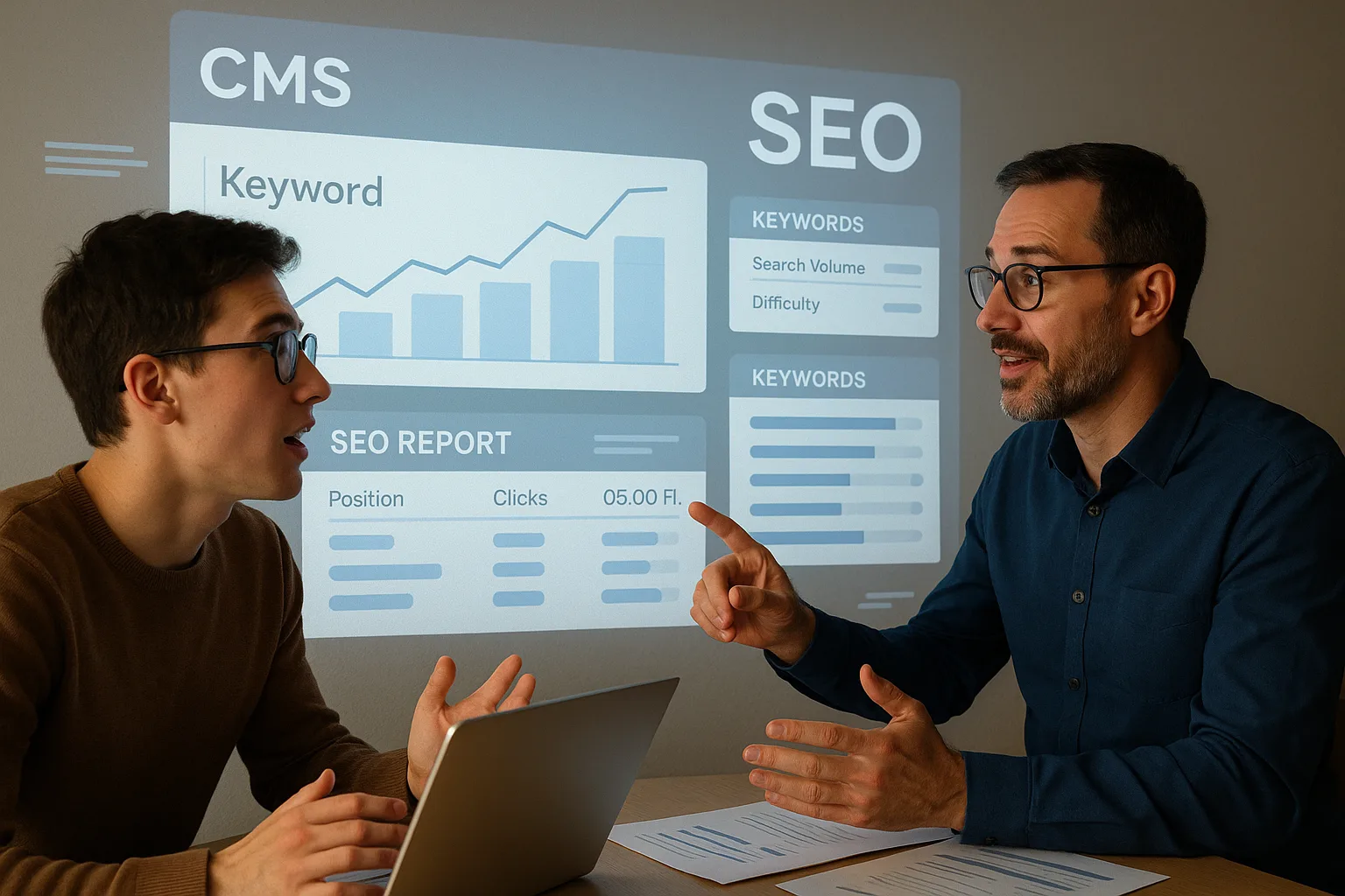Студент с преподавателем обсуждают ключевые слова в CMS