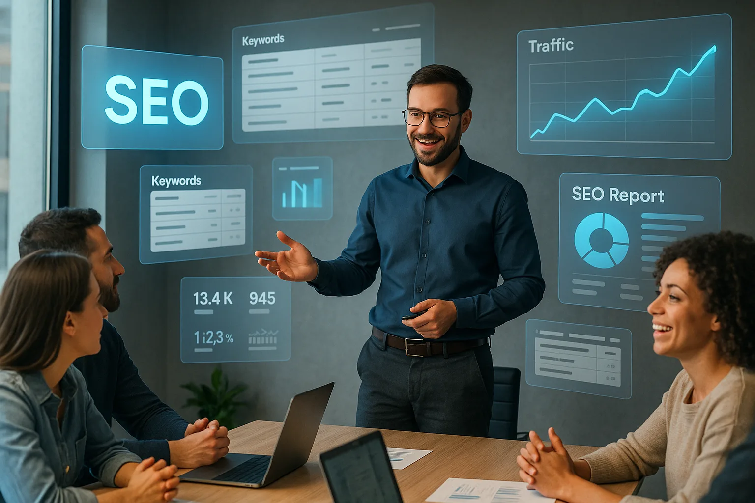 Командное обучение SEO с парящими метриками и преподавателем